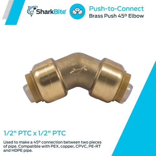 Codo de 45 grados 1/2 push-to-connect Sharkbite U648LFA para servicio de tuberías 3