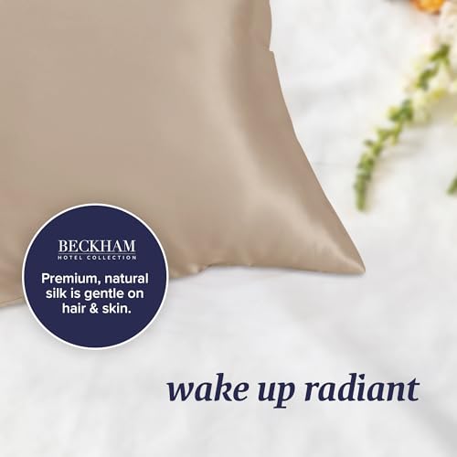 Image of Beckham Hotel Collection Silk Pillow Case with Zipper, 100% Mulberry Silk Pillowcase for Hair & Skin, 22 Momme 6A Grade, Oeko-TEX Certified, 1PC, King, Champagne