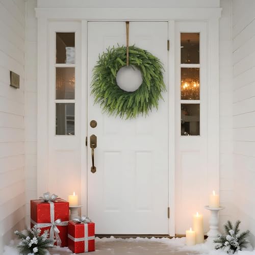 26" Large Norfolk Pine Wreath for Front Door, Realistic Artificial Christmas Wreaths Faux Pine Needles Green Fake Wreath for Walls Windows Porches Farmhouse Indoor Outdoor Home Decor