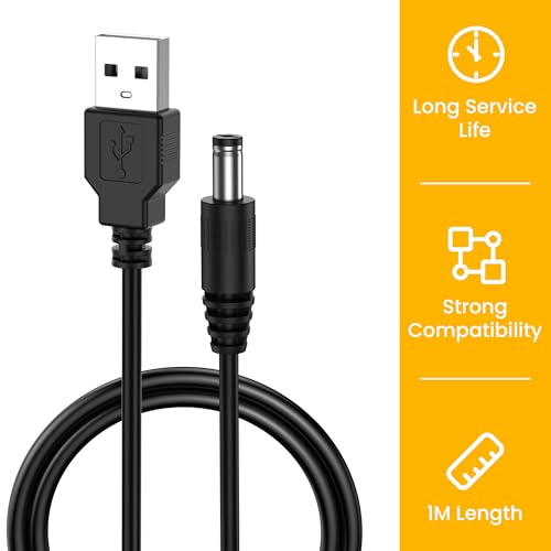 Meliya USB to DC 5V Power Cord, USB-A Male to DC 5.5mm x 2.1mm Power Plug Connector Charge Barrel Jack Power Cable, 2Pack-3.3ft - Image 6
