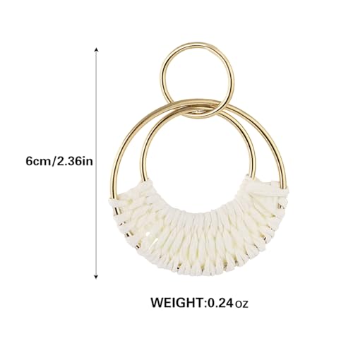 Image of Handmade Raffia Hoop Earrings Statement Tropical Bohemian Straw Dangle Earrings Natural Rattan Vacation Style Round Earrings for Women Summer Beach Party Essential Jewelry