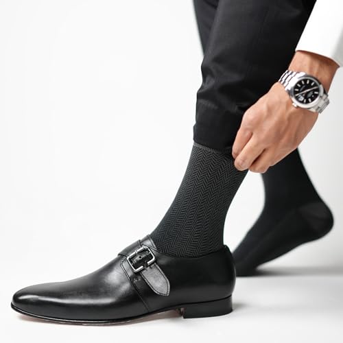Image of Theater Grey & Black Men's Socks | Mercerised Cotton | Mid Calf Length | Anti-Bacterial | Luxury Office Wear | Soft & Durable