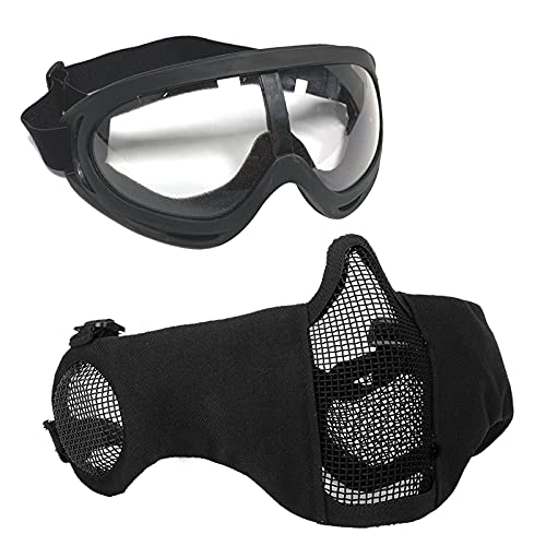é€šç”¨ Airsoft mask with Goggles Steel mesh Half-face mask Airsoft Protective mask Foldable Half-face Airsoft mesh mask Paintball mask Adult Ear Protection mask Paintball CS Halloween mask