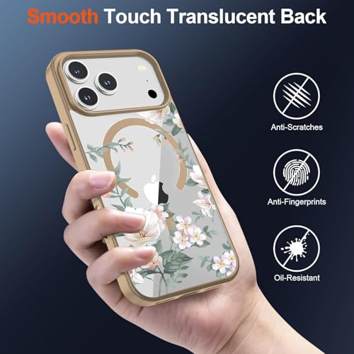 Image of VONZEE Retro Floral Clear Case for iPhone 17 Pro Max (6.9 inch) | Magnetic Wireless Charging Compatible | Luxury PC+TPU Shockproof Glossy Shiny Back Cover for Girls & Women (Desert)