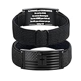 LDOWWGL Mens Bracelet - American Flag Christian Cross Bracelet with Bible Verse, Adjustable Black Elastic Stretch Strap - Graduation Birthday Gifts for Men Boys, Joshua
