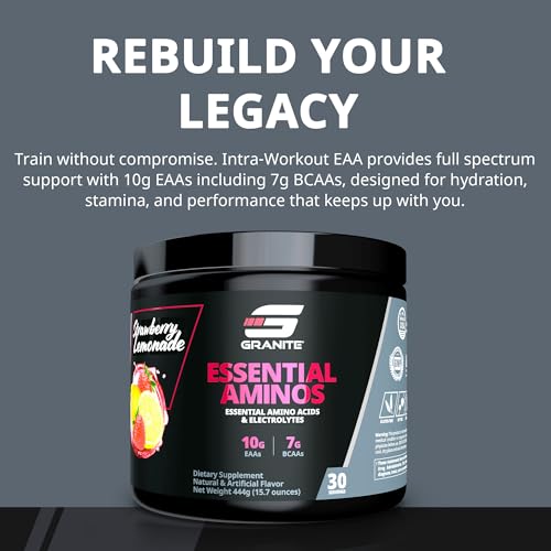 Image of Granite Essential Amino Acids Powder for Muscle Recovery and Growth with 10g EAAs and 7g BCAAs - Soy-Free, Gluten-Free, 448g (30 Servings), Strawberry Lemonade