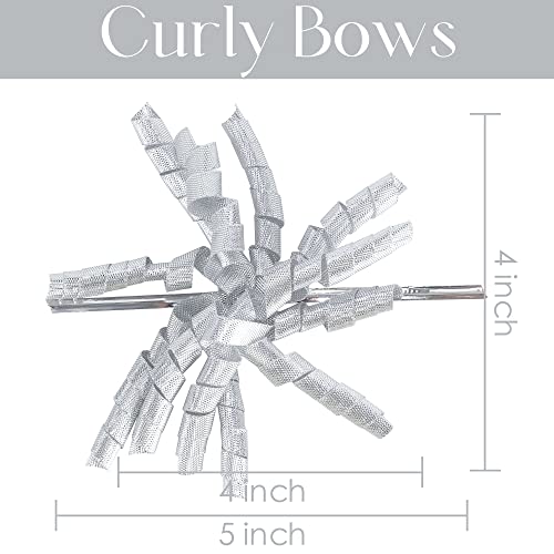 Aimudi Silver Christmas Bows For Gift Wrapping 4" Self Adhesive Silver Metallic Curly Bows Burst Bows Twist Tie Gift Bows For Gift Wrapping Treat Bags Gift Bags Christmas Baby Shower - 6 Counts #TOP1