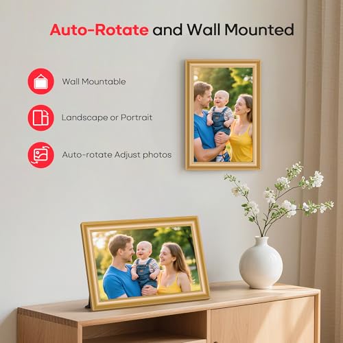 Image of Frameo 10.1 inch WiFi Digital Picture Frame with 32GB Memory, 1280 x 800 IPS HD Touch Screen Electronic Photo Frame, Auto-Rotate, Slideshow, Wall Mountable, Share Photos /Video Remotely Anywhere