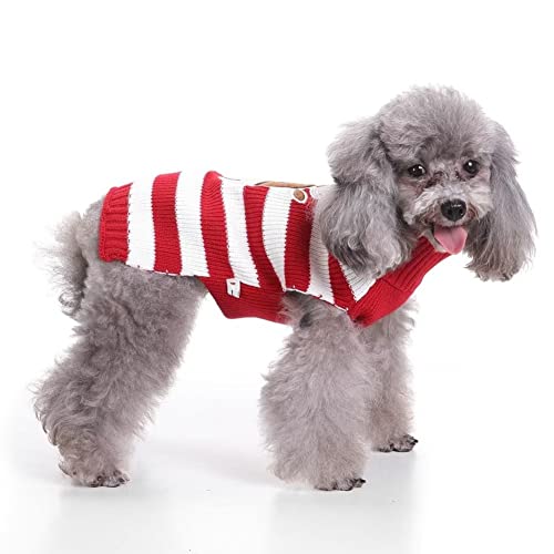 Cute Red Stripe Christmas Reindeer Sweater For Small Dogs Cats Winter Warm Sweater School Style Shirt Outfits Clothes Xs #TOP4