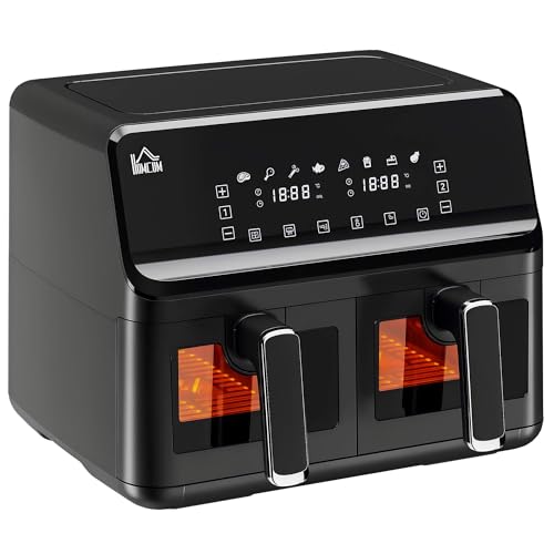 HOMCOM 8L Dual Basket Air Fryer, 8-in-1 Air Fryer Oven with Digital Display, Visible, Timer, Preheat for Oil Free Low Fat Cooking, 2500W, Sync Finish, Sliver