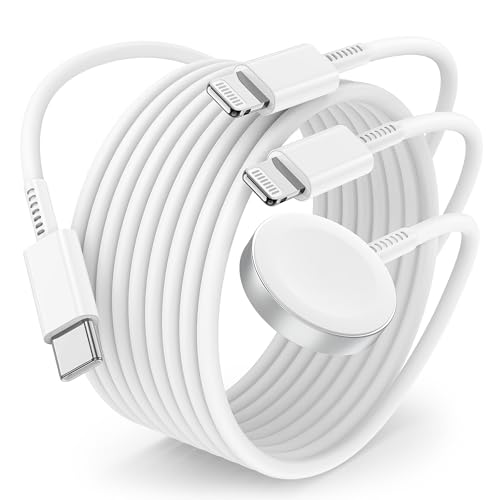 Essri Upgraded USB C Charger for Watch, 3 in 1 Phone and iWatch Magnetic Fast Charging Cable 6FT, Compatible with Watch Series 8 7 6 SE 5 4, for iPhone 14 13 12 11 Pro White