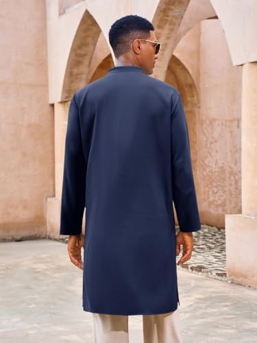 Yousify Mens Kaftan Thobe Casual Henley Shirts Button up Long Sleeve Robe Muslim Gown Shirt3