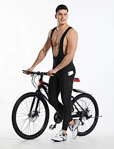 BALEAF Men's Cycling Bike Bibs Long Pants 4D Padded MTB Riding Bicycle Tights Breathable Pockets UPF50+ Black XL