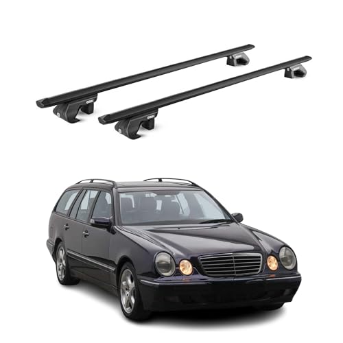 OMAC Dachträger Grundtäger kompatibel mit Mercedes E Klasse S210 S211 T-Modell 1996-2009 Aluminium ABE 90kg Schwarz 2tlg Offene Reling für Fahrradträger, Dachboxen, Skiträger Abschließbar OMAC Dachträger Grundtäger kompatibel mit Mercedes E Klasse S210 S211 T-Modell 1996-2009 Aluminium ABE 90kg Schwarz 2tlg Offene Reling für Fahrradträger, Dachboxen, Skiträger Abschließbar