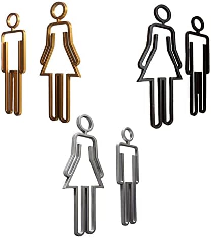 Toilet Sign Woman Man Bathroom Door Wall Sticker Simple Decoration with Adhesive, 8.66 x 3.46 Inches (Silver)
