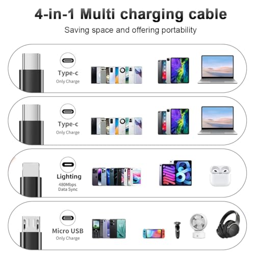 Image of Verilux 4 in 1 Type C Cable Fast Charging for iPhone & Android 3.9FT, C Type Charger Cable with Dual Type C Connectors, USB to Lighting Cable, USB to Micro A Cable, Support Simultaneously Charging