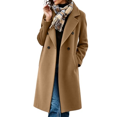 Lainyong Long Pea Coat for Women with Pockets Plus Size Wool Blend Jackets | Winter Oversized Trench Coats, Notch Lapel Double Breasted Outerwear, Casual Loose Cardigans, Soft Warm Jacket - image 2