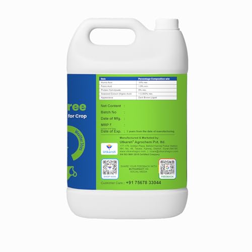 Image of Utkarsh Stress Free - Humic acid, Fulvic acid & Amino Acid Seaweed Extract based Biostimulant, Stimulates Flowering & Fruit Setting, Promotes Vigorous Root & Shoot Growth | 5 Liter; Pack of 1