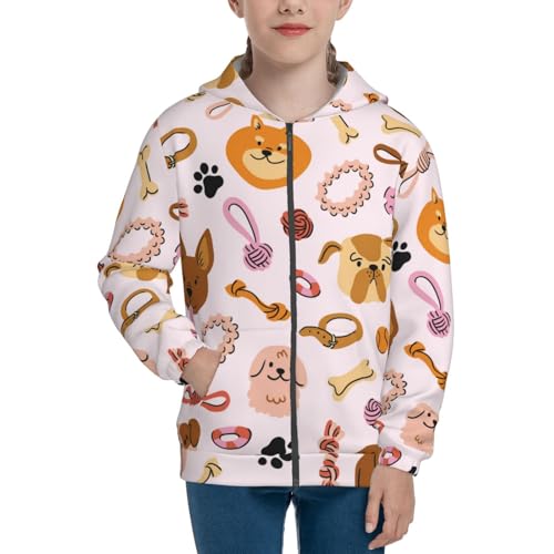 Cute Dog Kids Pullover Hoodies Boys Zip Up Sweatshirts Girls Athletic Clothes with Pocket3