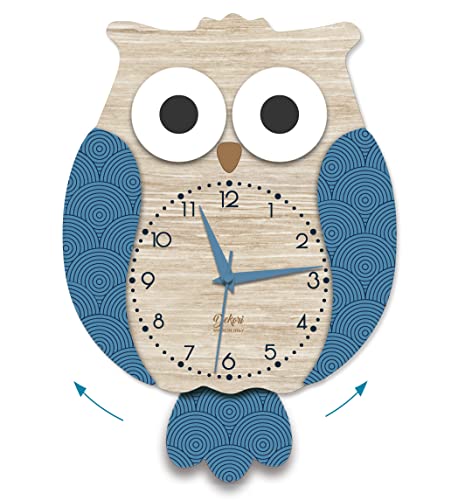 DEKORI Owl Wall Clock with Silent Pendulum – Wooden Decorative Wall Clock, No-Tick Quartz Move
