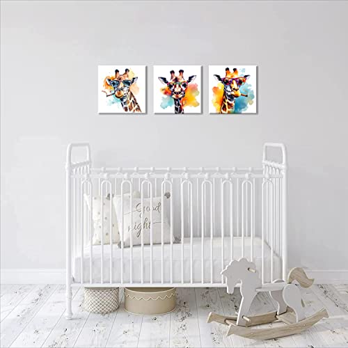 Piy Painting Cute Giraffe Wall Art set Canvas Prints Image Colorful Animal Painting on Canvas Funny Modern Artwork Print Canvas Painting Wall Decoration for Boy and Girl Room as Gift 3x 30x30cm - Image 3