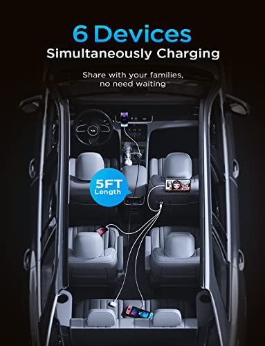 Ainope Usb C Car Charger 6-Port, 70W Super Fast Usb Car Charger Fast Charging, Pd & Qc3.0 Cigarette Lighter Usb Charger Multi Port With 5Ft Cable Compatible With Iphone 14/Ipad Pro/Samsung S23 Ultra #TOP4