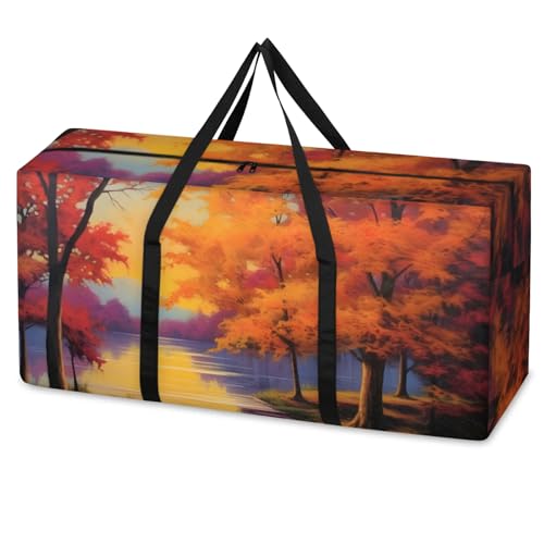 Sunset Forest Extra Large Moving Bags Heavy Duty Storage Bags Modern Forest Cloth Wrap Around Handles Double Zipper Reusable Convenient Foldable Storage Tote for Travel Camping Space Save