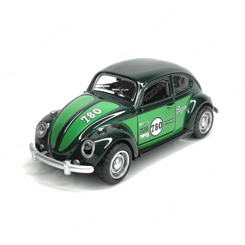Image of Classic Vintage VW Beetle Diecast Metal Pullback Toy car with Openable Doors for Kids | 1:36 Scale Model | Pull Back | Gift for Boys Girls (Green with Stripes)