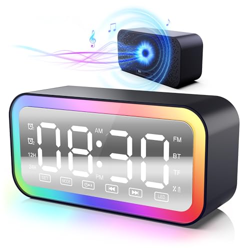 Luminotec Réveil Lumineux Enceinte Bluetooth, LED Dynamiques, Double Alarme, Radio FM, pour Enfants, Ados et Adultes (Noir)