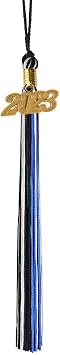 Graduation Tassel - Gold Charm - 3 Color, 2023, Black/Blue/Silver
