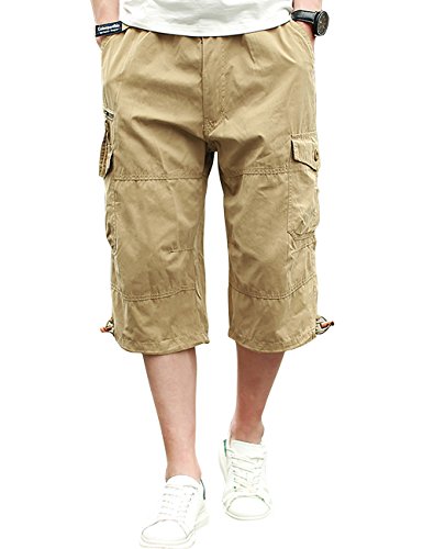 Pinkpum Herren Cargo Shorts Baumwolle Kurze Hose Bermuda Sommer Cargohose 3/4 Beiläufig Short Weit Elastische Braun 4XL Cover