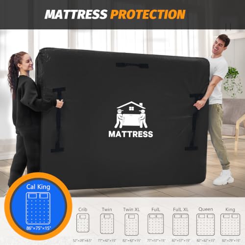 Image of Mattress Bags for Moving, BETU Mattress Protector Waterproof Mattress Cover Cal King Size Storage Bags with 8 Heavy-Duty Handles and Zipper for Bed Extra Thick Large Reusable(86 inchx75 inchx15 inch Black)