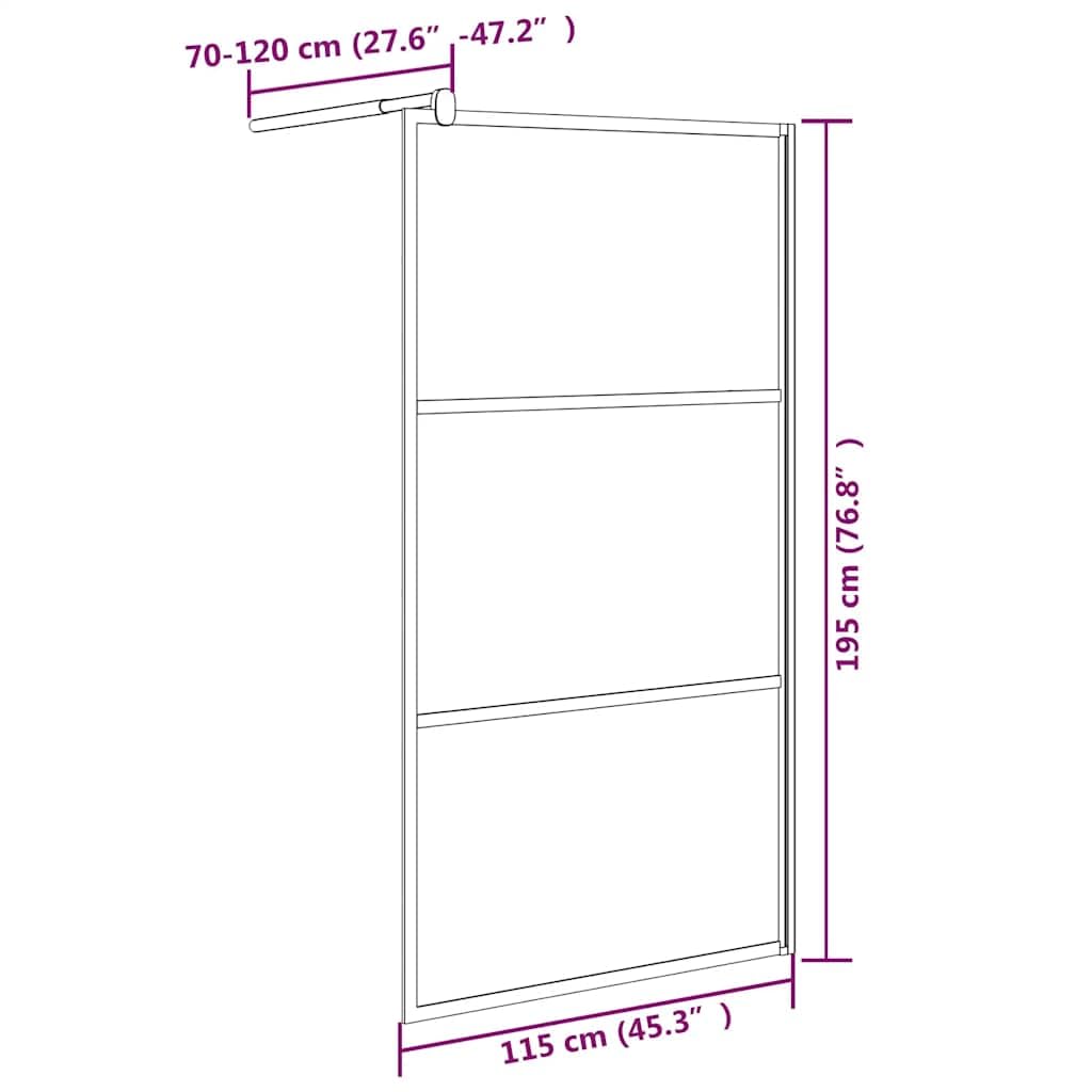 Parete doccia walk-in, 115 x 195 cm, vetro di sicurezza ESG, semi-opaco, telaio in alluminio, regolabile, paraspruzzi, parete laterale per bagno, senza barriere, facile da pulire