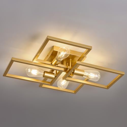 Image of ASGYISA Gold Industrial Semi Flush Mount Ceiling Light Kitchen Light Fixtures 4-Light Modern Large Matte Sputnik Chandelier for Dining Room Bedroom Farmhouse Living Room Closet