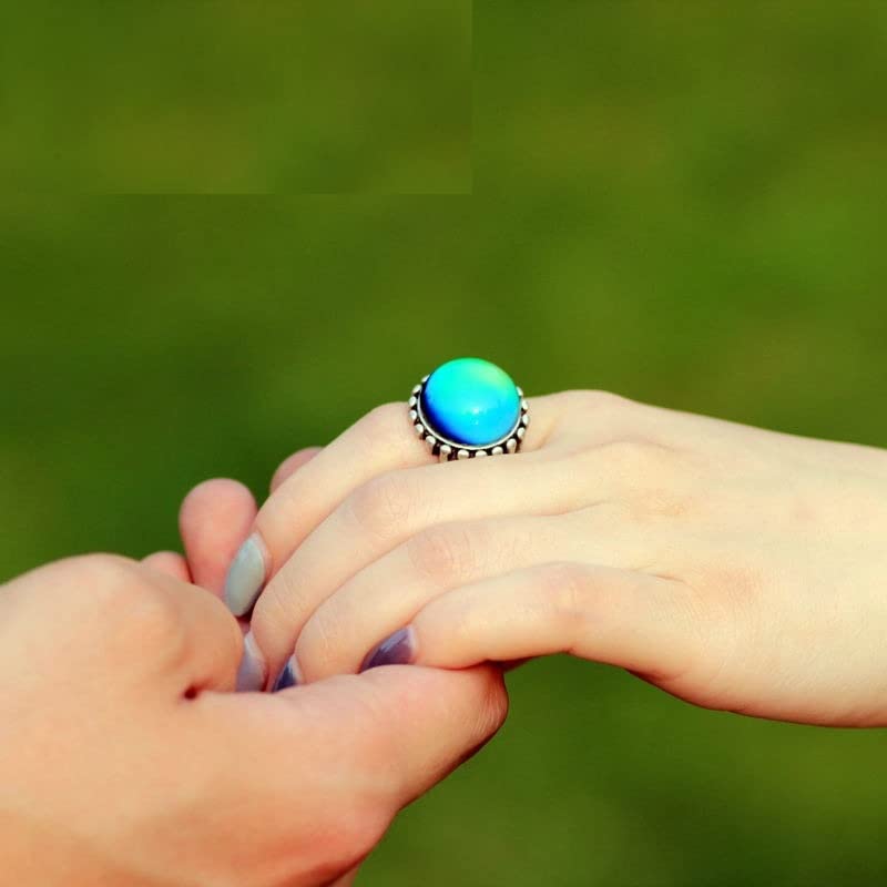 SALAN 2 Uds Anillos De Estado De Ánimo Que Cambian De Color Chapados En Plata Antigua Que Cambian La Temperatura del Color Conjunto De Anillos De Sensación De Emoción para Mujeres/Hombres
