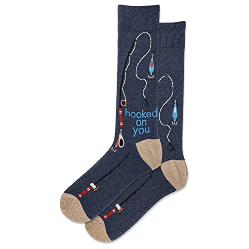 Hot Sox Men's Hooked on You Crew Socks 1 Pair, Denim Heather, Men's 10-13 Shoe