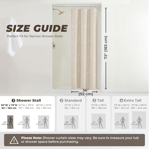 Small Stall Beige Boho Fabric Shower Curtain, 36x72 Half Size, Textured Tufted Chevron Striped Minimalist Cloth Bathroom Shower Curtain by TURKIO - Used condition - Image 2