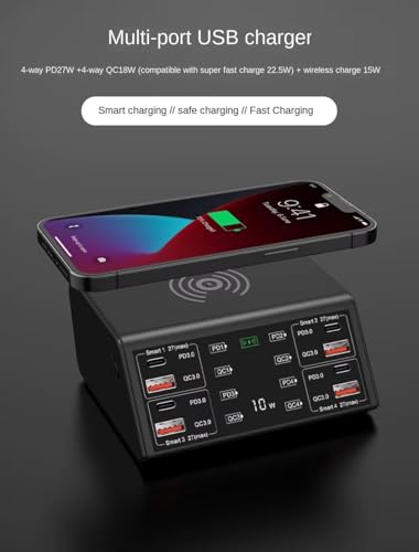 Image of 100W 8 Port Multiple USB Charging Station with 4 Quick Charge 3.0, 4 USB C PD Port, Wireless Charger, LCD Display Fast Charging Hub for 1Phone 13 12 1Pad Sam.Sung and More (838W 100W)
