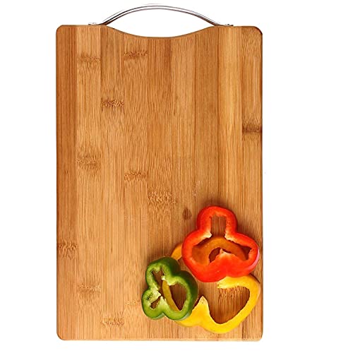 DEZICON ECOM Large Non-Slip Wooden Bamboo Cutting Board with Antibacterial Surface with Stainless Steel Handle, Chopping Board for Kitchen, Cutting Board for Kitchen