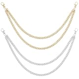 ATCYMI 2 PCS Pants Pocket Chain Layered Metal Jeans Trousers Decorative Chains Belt for Men Women to Hold Wallet Key Streetwear Hip Hop Punk Accessories (Gold + Silver)