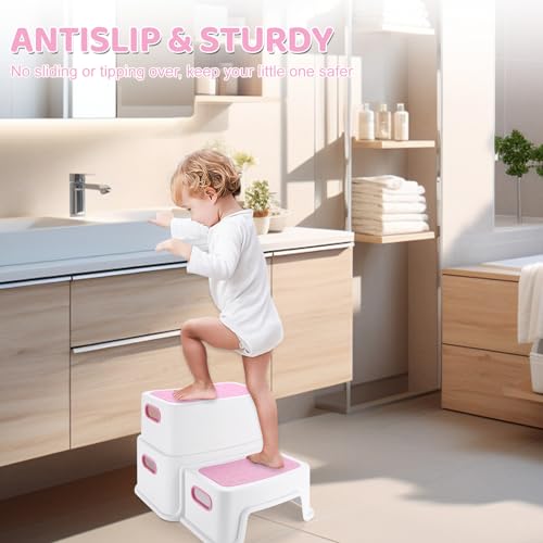 ZUSUZU Taburete para Niños con 2 Peldaños,Taburete Niños con 2 Peldaños,Taburetes Baño para Infantil,Escalón Infantil Antideslizante para Lavabo Baño,Taburetes de Inodoro Multifuncional para Niños - imagen 5