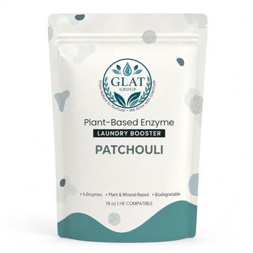 GLAT Group Enzyme Laundry Booster Powder - Patchouli | Plant-Based, 6-Enzyme Blend for Maximum Stain & Odor Removal | Biodegradable, Boosts Detergent in All Water Temperature, HE Compatible, 16 Oz