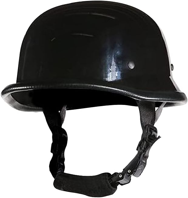 German Novelty Skull Cap, Basic Glossy Black Finish German Novelty Hat with Adjustable Chin Strap