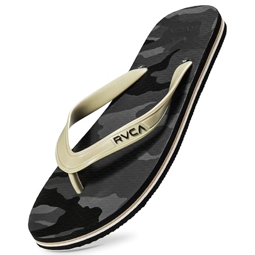 RVCA All the Way Flip Flops - Textured Footbed for Grip and Comfort, Black Camo, Size 9