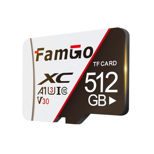 FamGo Tarjetas de Memoria Micro SD de 512 GB, Tarjeta SD, vídeo UHD para GoPro, cámara de acción, cámara 4K Pro, Smartphone, Tarjeta de Memoria MicroSDXC UHS-I U3 A1 V30