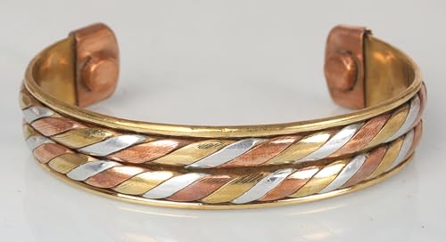 Image of Touchstone copper bracelets | gift for men women |adjustable 100% pure solid real magnetic jewelry | handmade bracelet set combo | rope braided tibetan bangles.