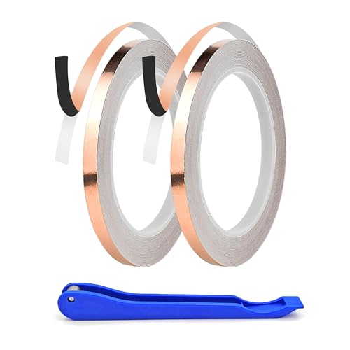 7/32 Inch Black Back Copper Foil for Stained Glass, 1.5 Mil Thick, 36 Yards 2 Rolls, with Copper Foil Hand Foiler