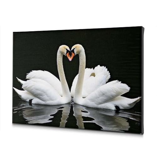 Tableau deux cygnes cœur en toile 30x40 cm, le cadeau idéal pour décoration de salon