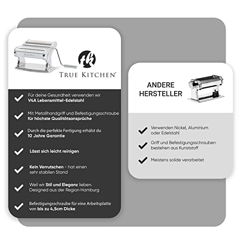 True Kitchen® Pastamachine handmatig handmatig met Bella Pasta machine voor lasagne, ravioli, spaghetti en tagliatelle I volledig van roestvrij staal met metalen handvat - Image 7