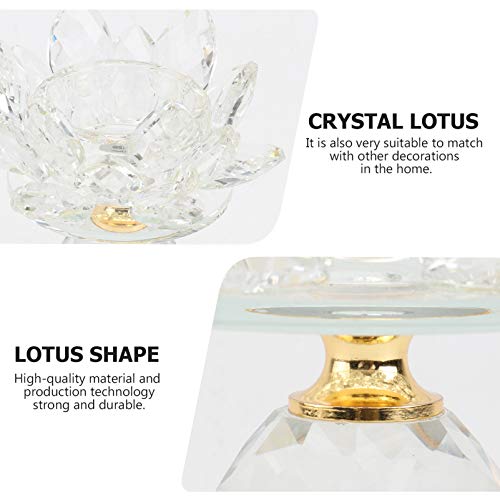 Garneck YCF19CAAK0J57XP0KS8169Z Crystal Lotus Candle Tealight Holder Glass Candle Lamps Holder Night Light Candlestick Stand Buddhist Figurine thumb #4